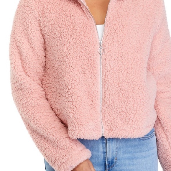 NWT Belle du jour Junior XL Teddy soft pink O ring zip cropped jacket top - Picture 2 of 5